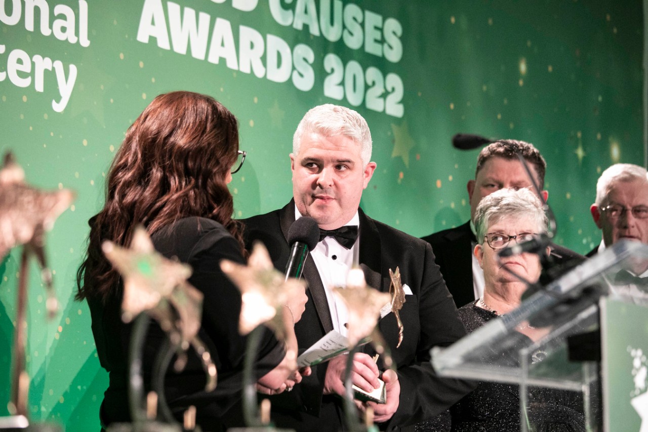 FREE REPRO; Embargoed to 23.00 Sat 1st October 2022
National Lottery Good Causes Awards 2022
Pictured Derek Duffy of Cu Chulainn receiving the Cause of the Year Award.
Photo Paul Sherwood / Mac Innes Photography